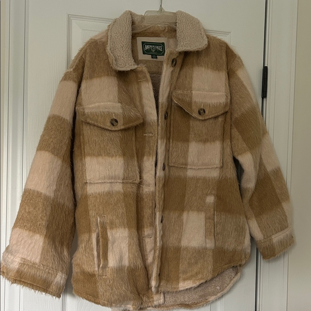 American Eagle Tan and Cream Checkered Jacket
